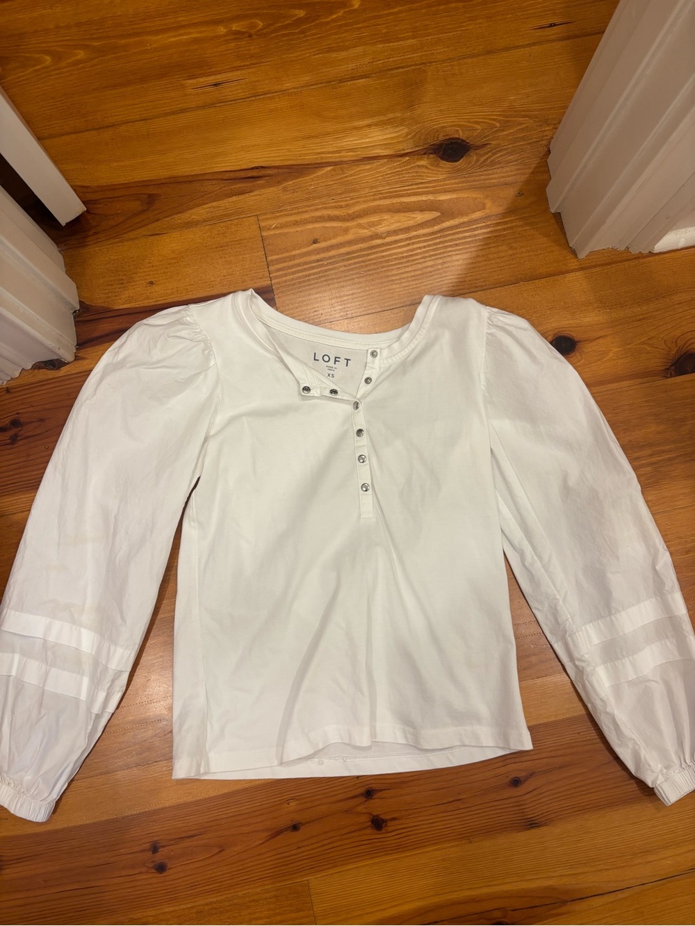 LOFT White Snap-Front Ribbed Henley Top